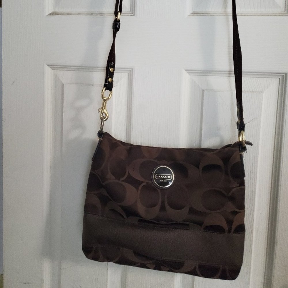 Coach Cross Body Stripe File Bag Brown  F18038